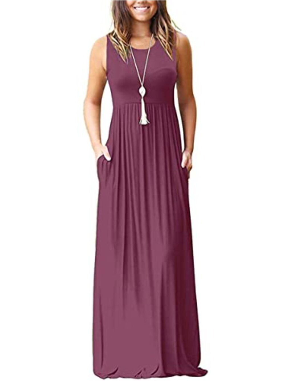 Maxi Dress with Pockets, Sleeveless, Casual, Polyester Spandex, Summer